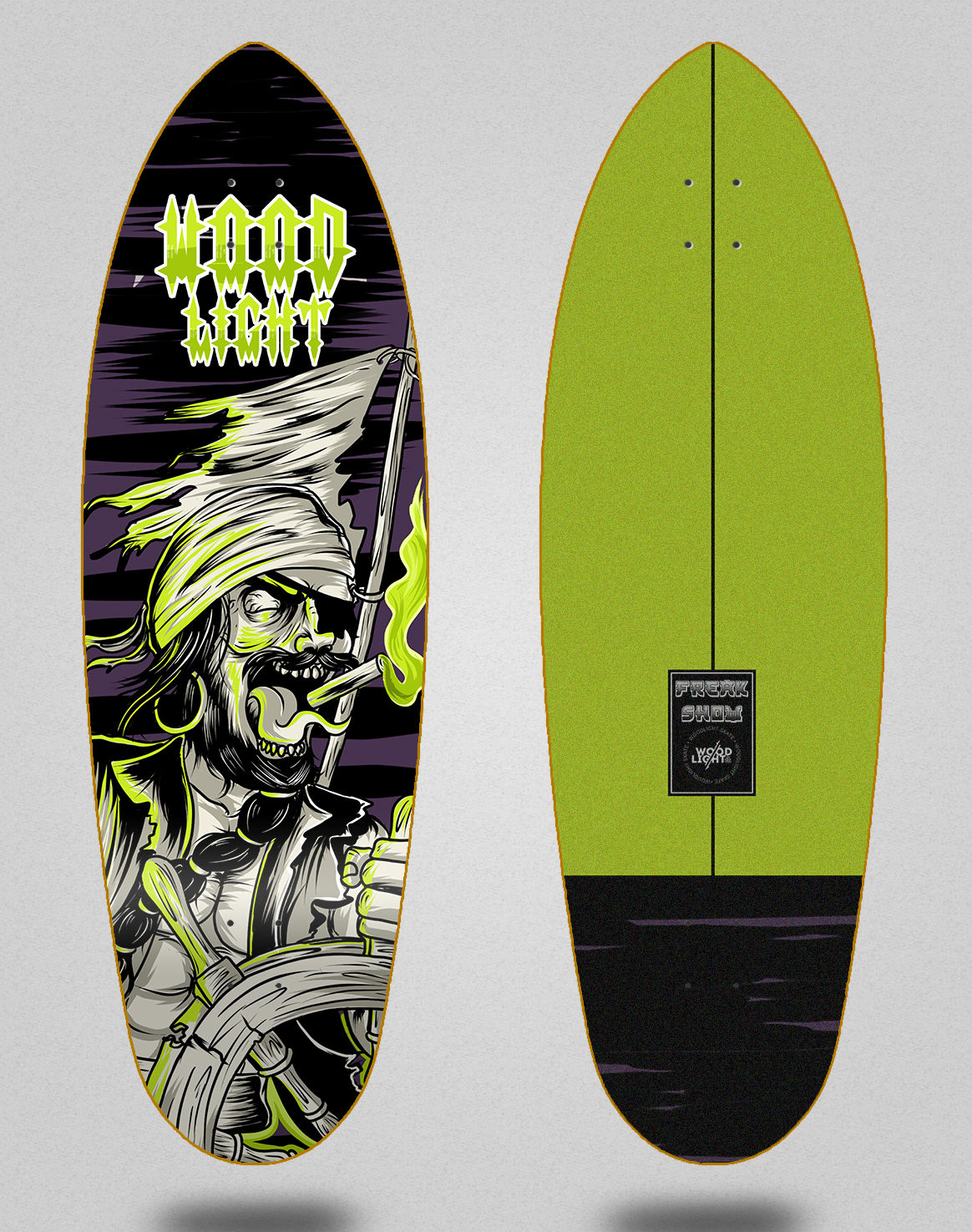 Wood light surfskate deck - Freak Show Pirate 32,5 Deep