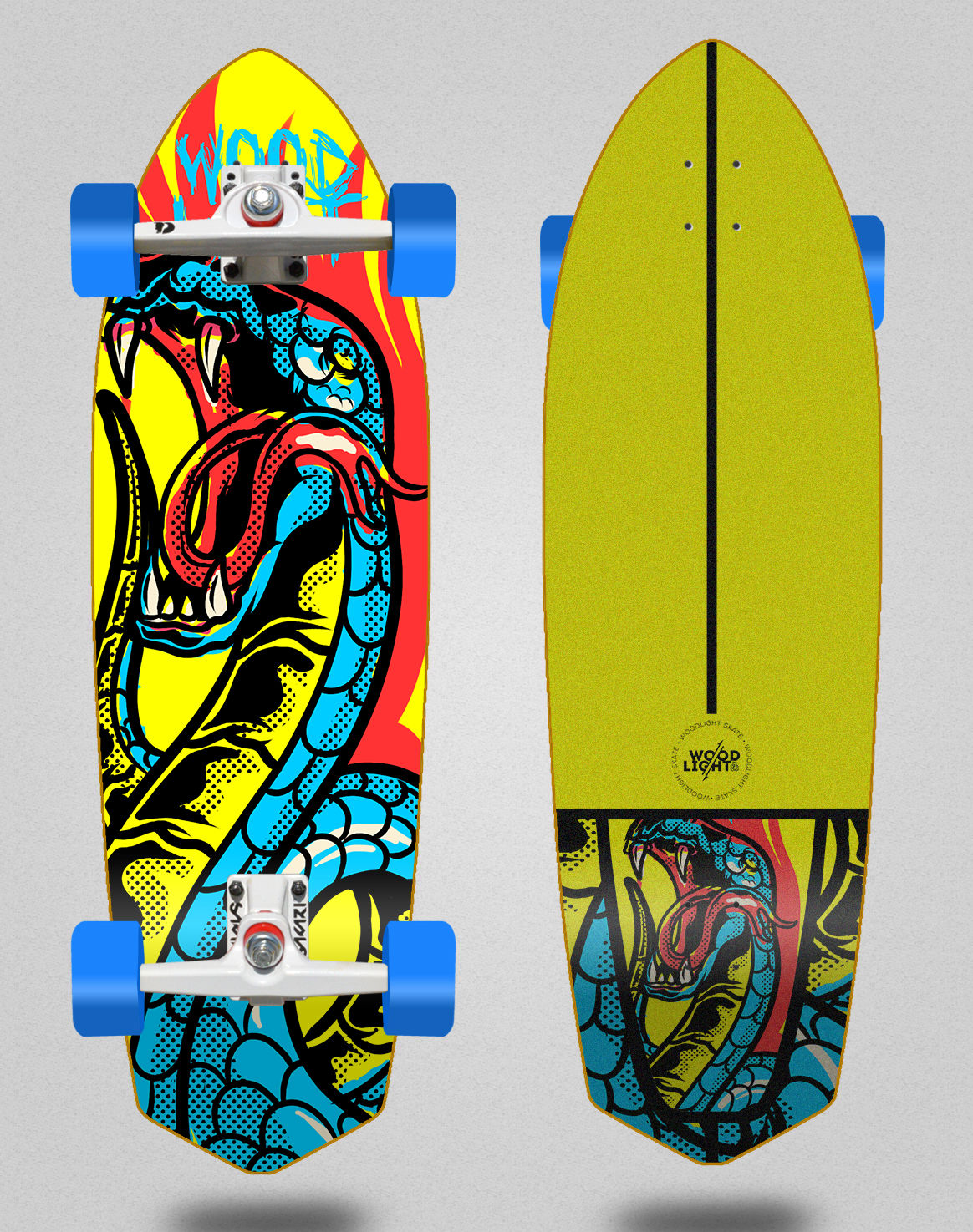Wood light surfskate SGI trucks Animal fight Snake 33 sword