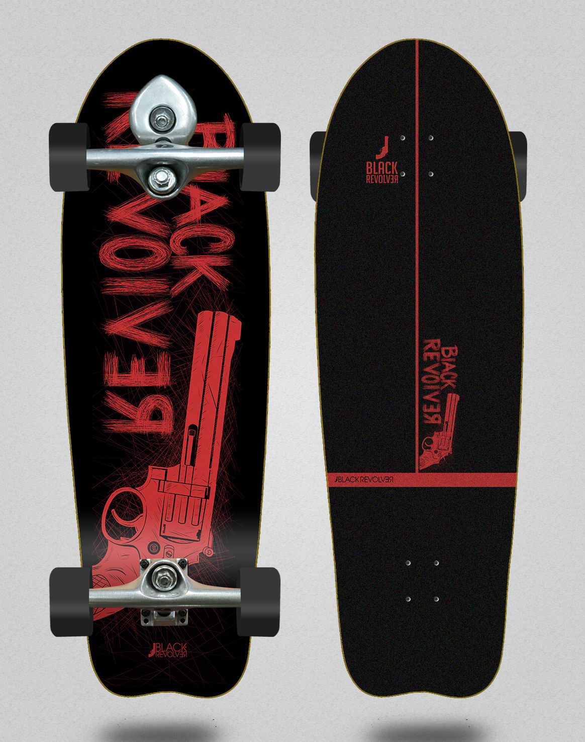 Black Revolver surfskate BURI trucks - Big gun red black 31 fish