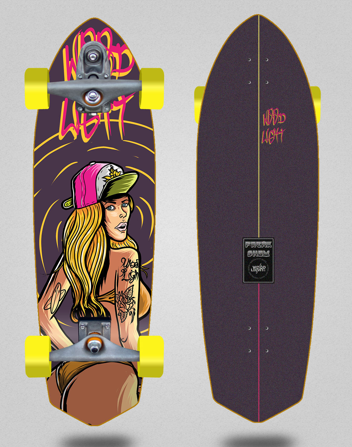 Wood light surfskate T12 trucks - Freak Show Venice Girl 33 Sword