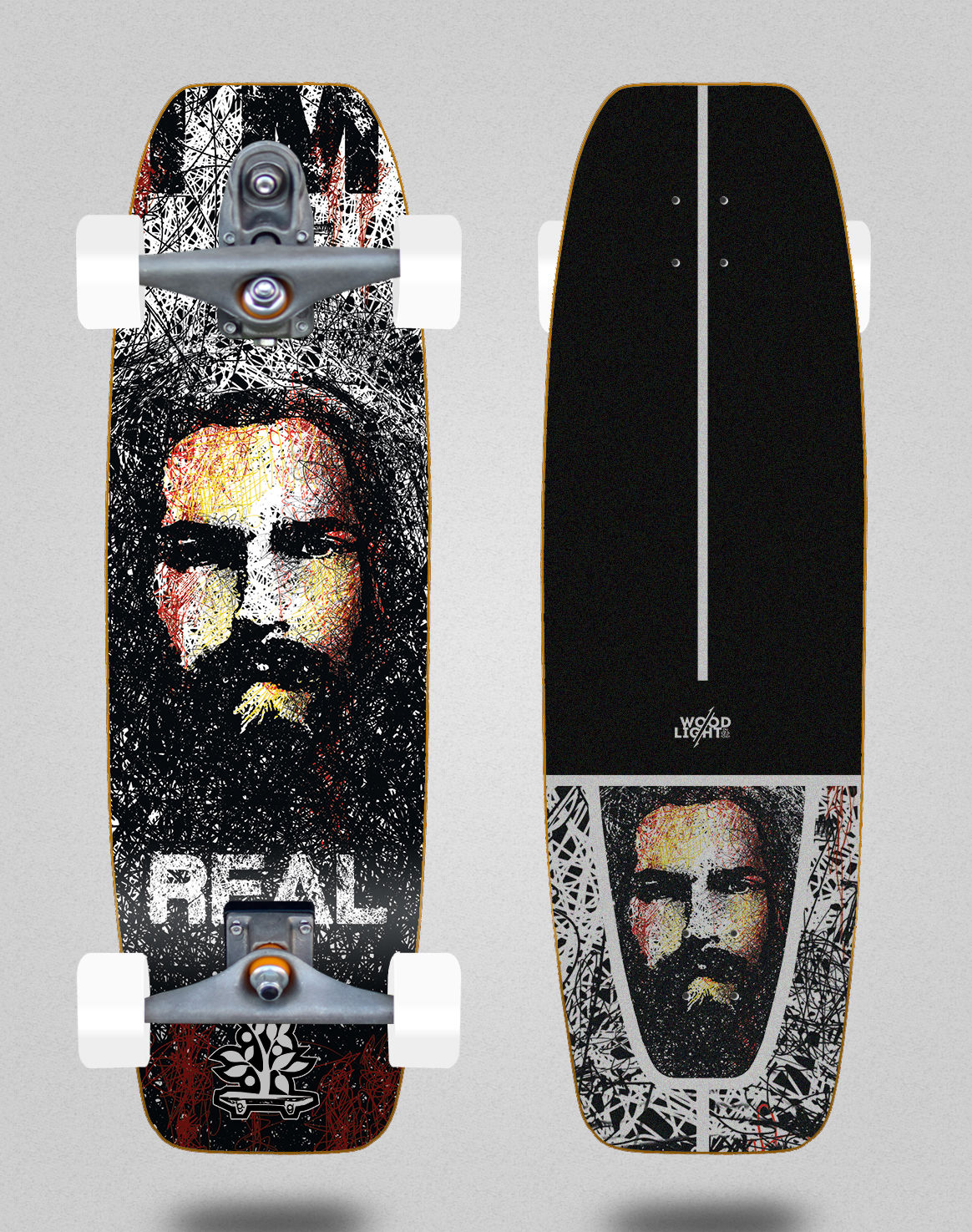 Wood light surfskate T12 trucks - Biblic Real 32 tail nose