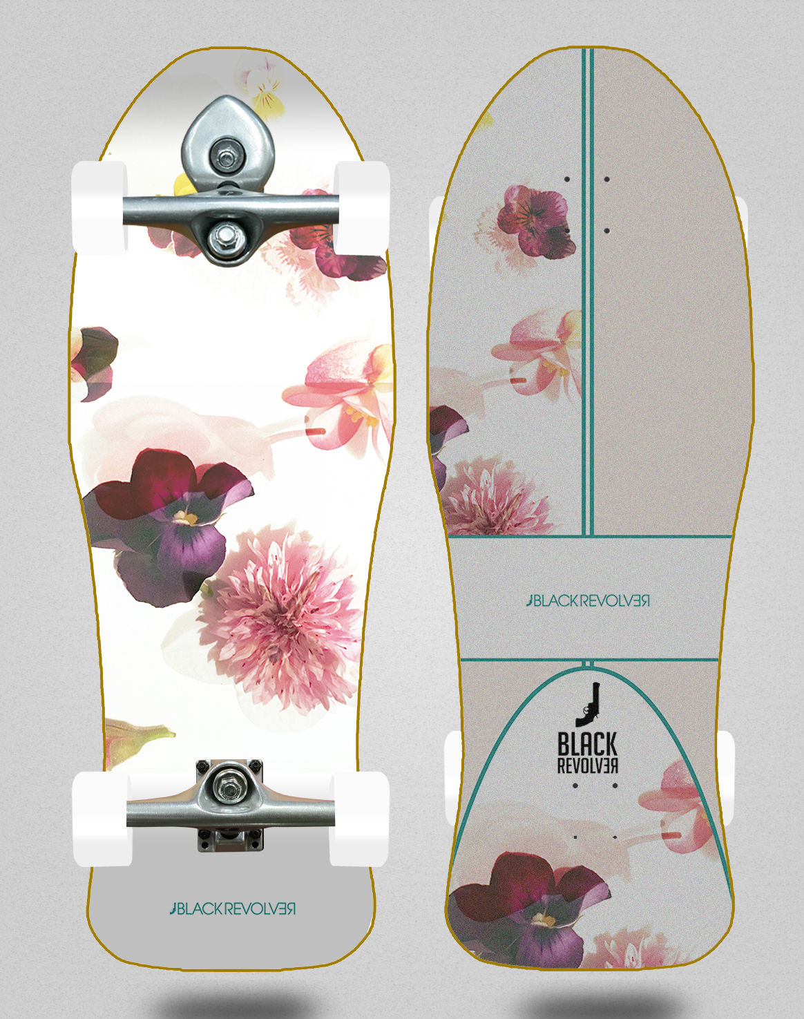 Black Revolver surfskate BURI trucks Beautiful Death Toxic petals 10x30 Drag