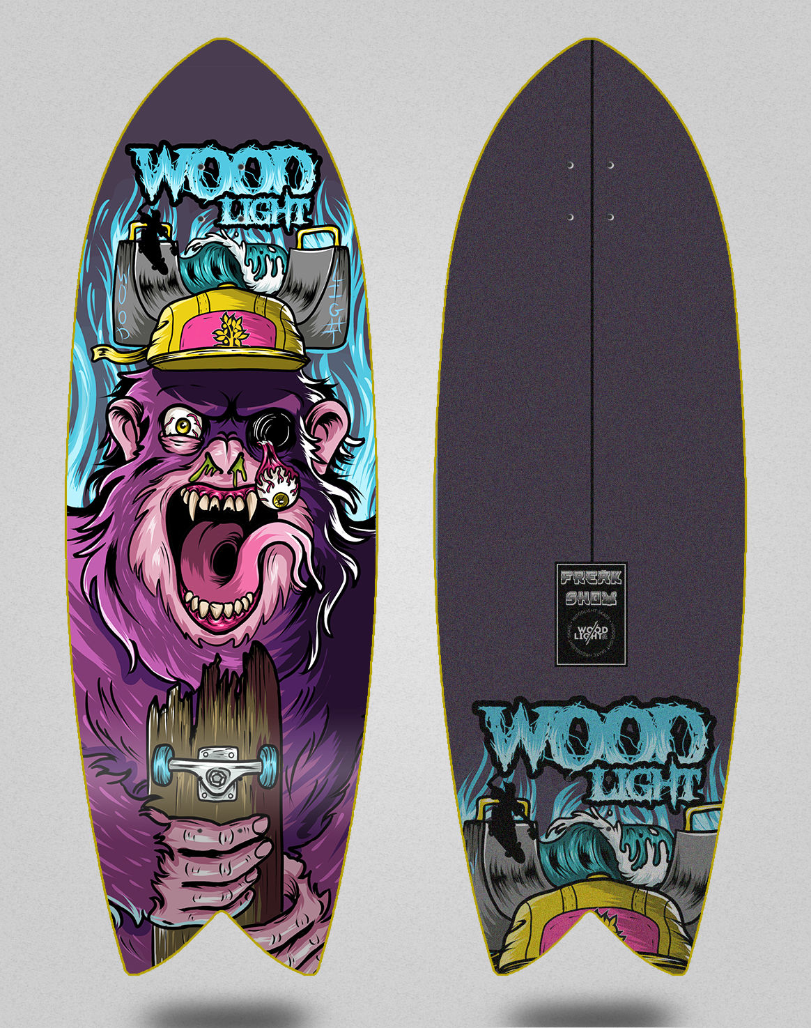 Wood light surfskate deck - Freak Show Gorile 32 fish
