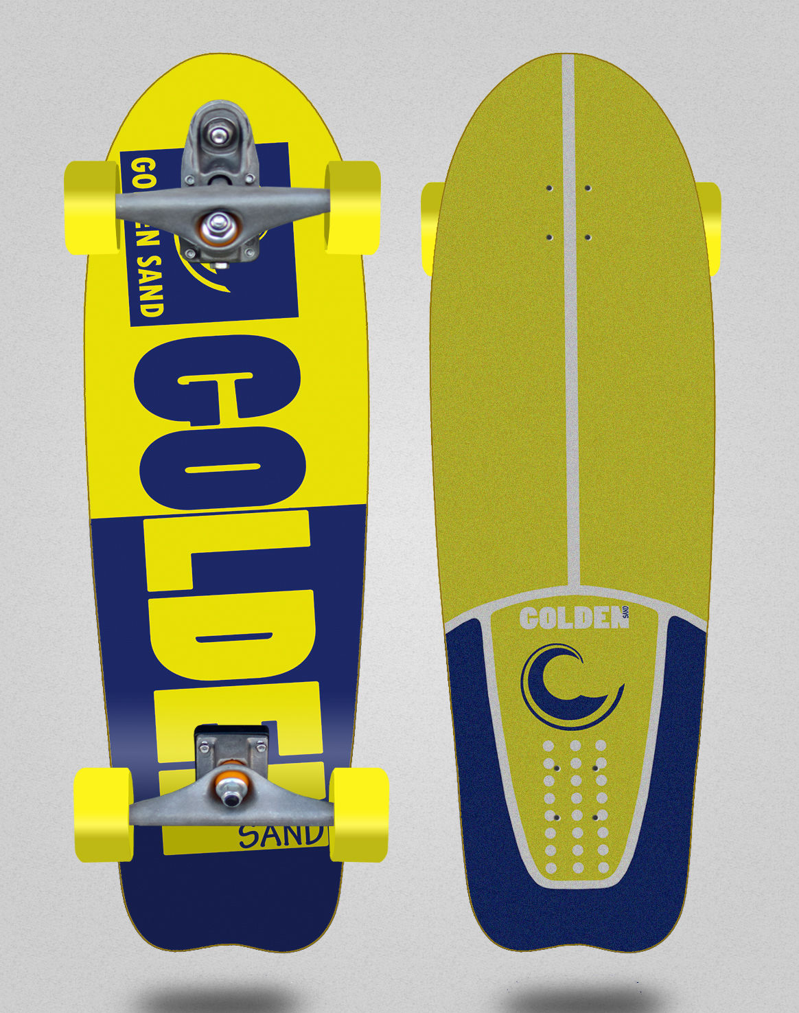 Golden Sand surfskate T12 trucks Degraded tone yellow blue 31 fish