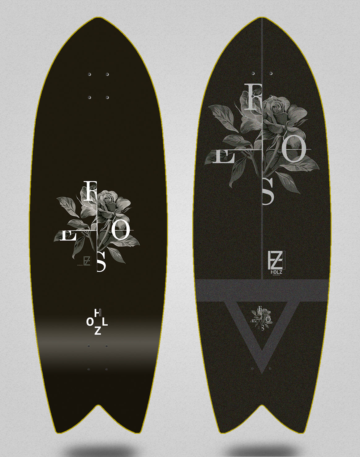 Holz surfskate deck - Rose dark 32 fish