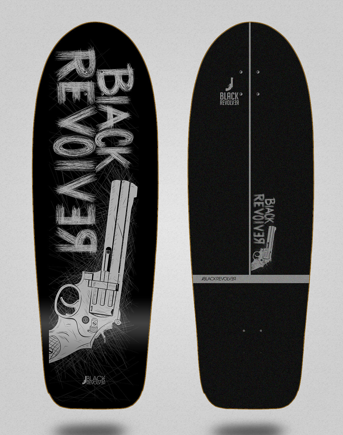 Black Revolver surfskate deck Big gun black grey 30,5