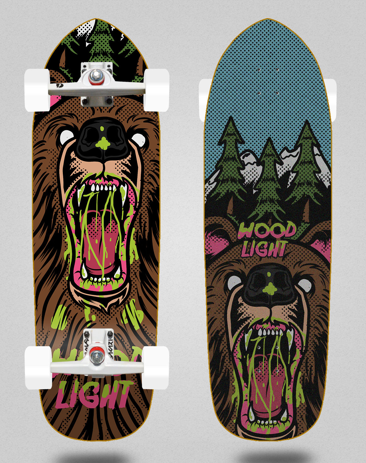 Wood light surfskate SGI trucks Animal fight Bear 33.5