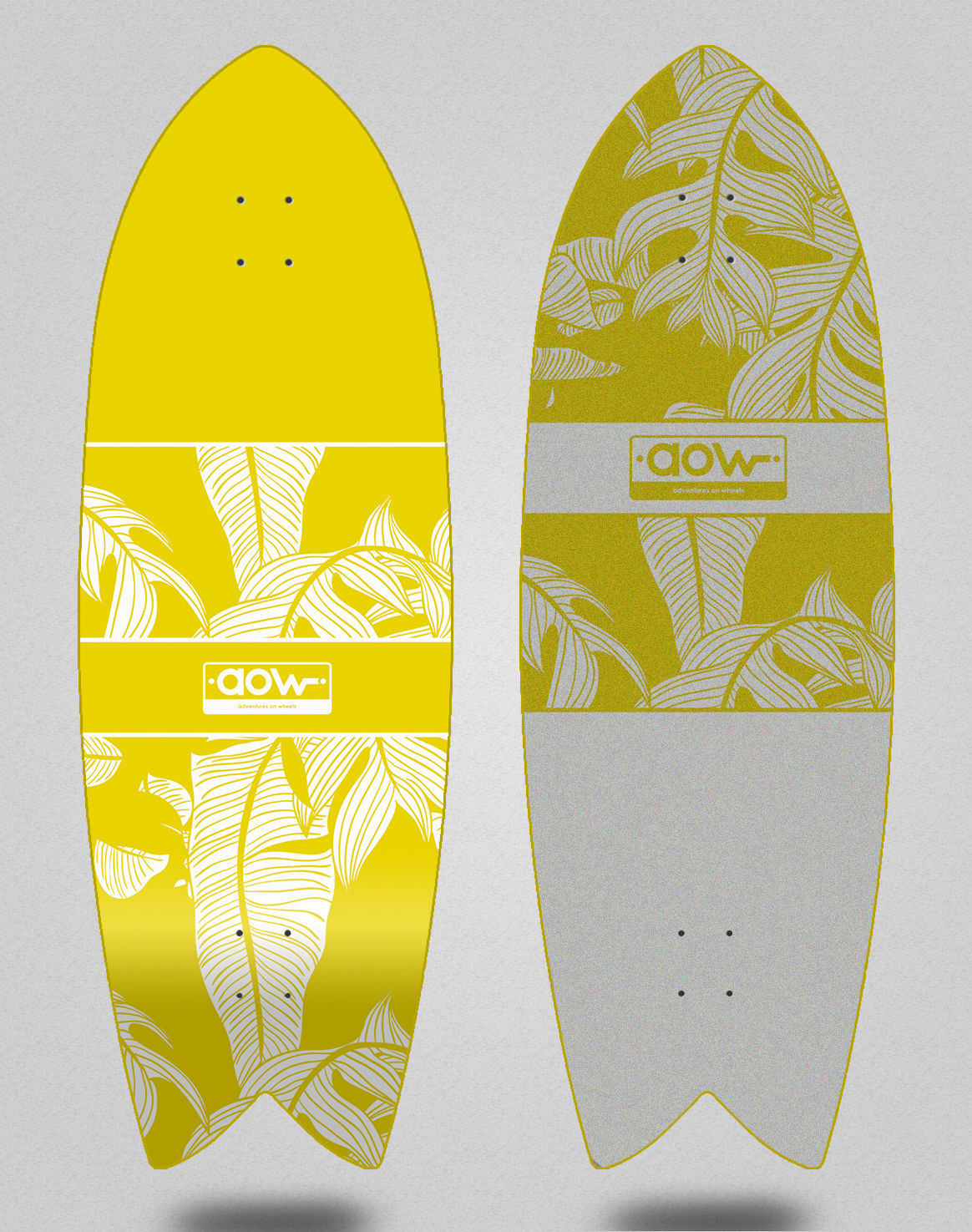 Aow surfskate deck - Blue tropic yellow 32 fish