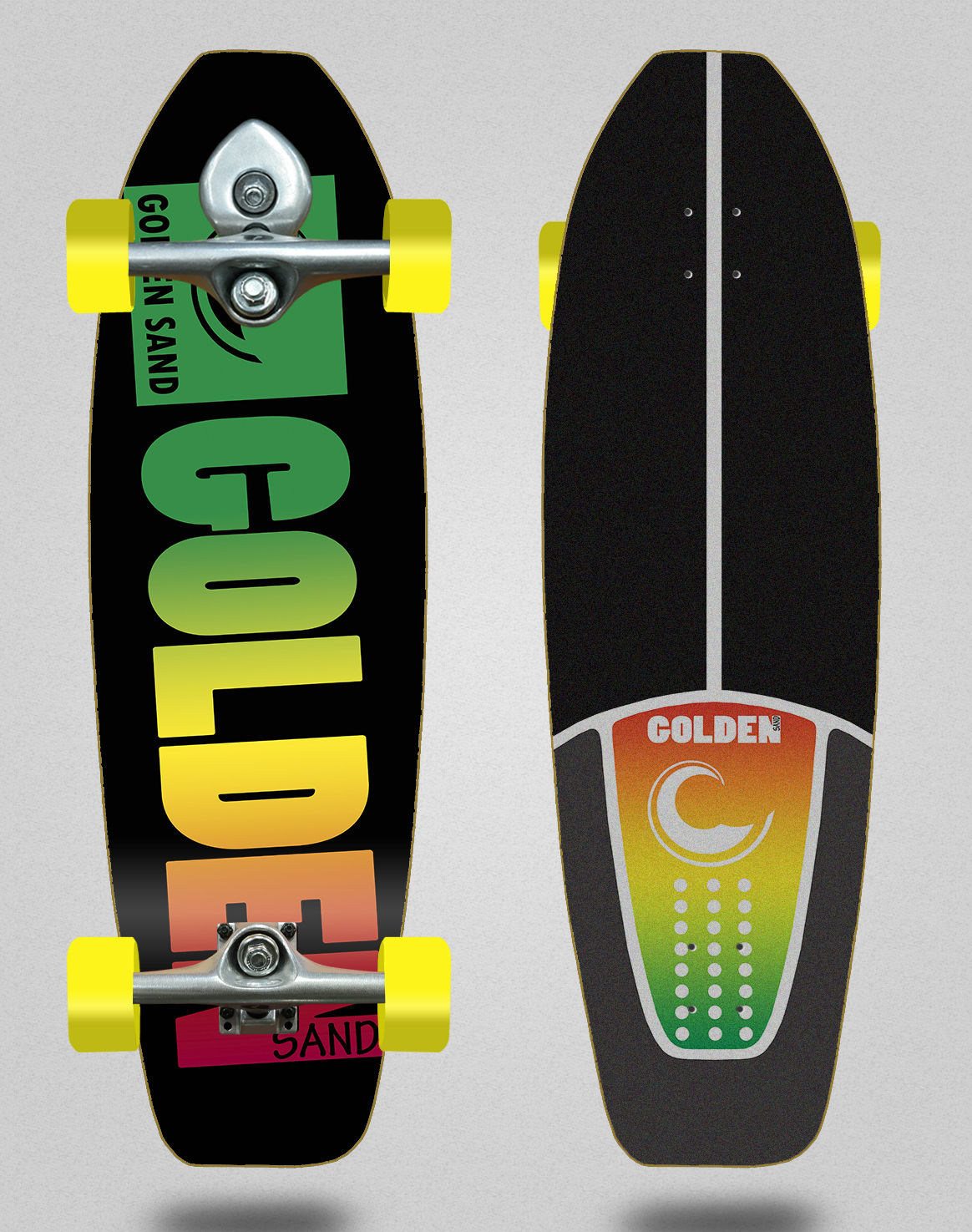 Golden Sand surfskate BURI trucks - Degraded rasta 31.5