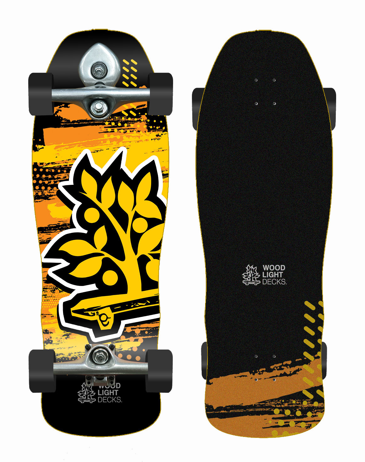 Wood light surfskate BURI trucks - Graphic Icon black Well 9.625x29.75