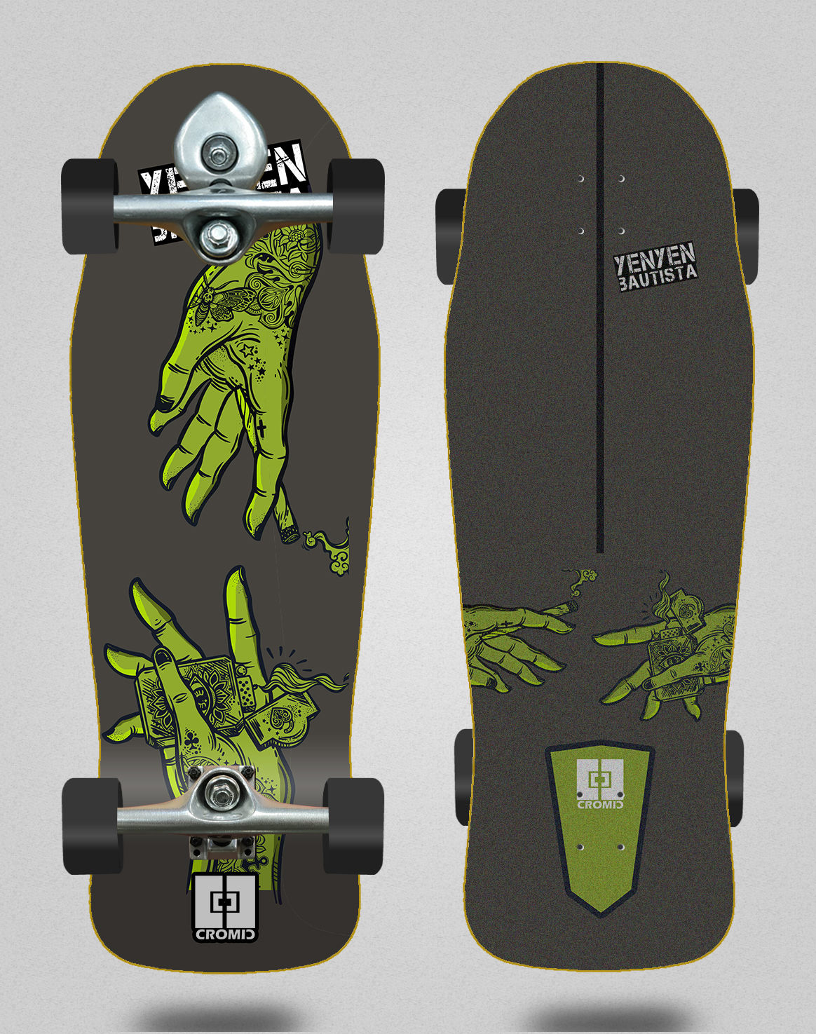 Cromic surfskate BURI trucks - Yenyen hands grey green Owski 10,34x30,54
