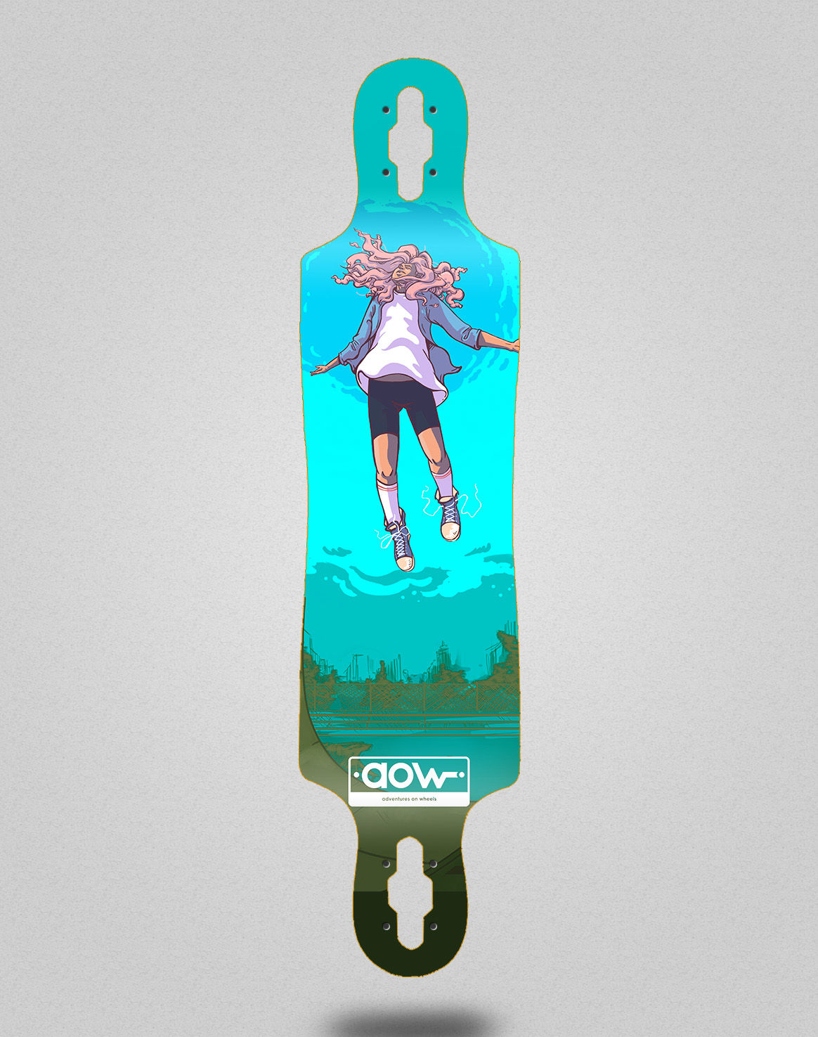 Aow Floating blue longboard deck 40x9