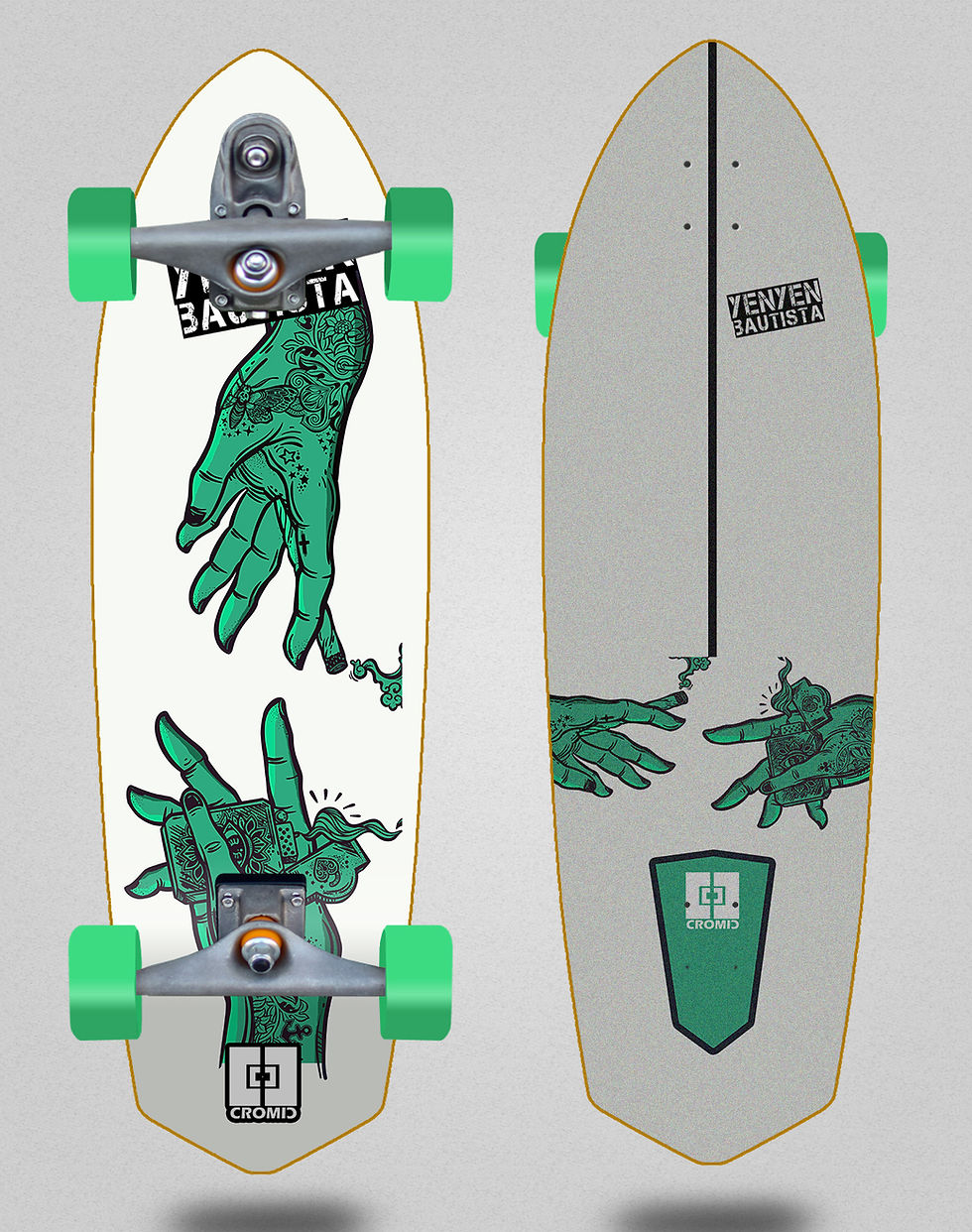 Cromic surfskate T12 trucks - Yenyen hands white turquoise 33 sword