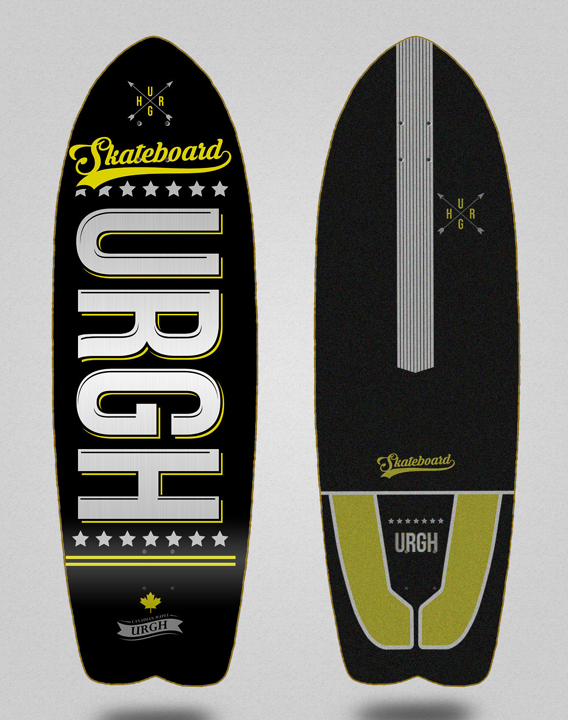 Urgh surfskate deck - OG black yellow 29 fish