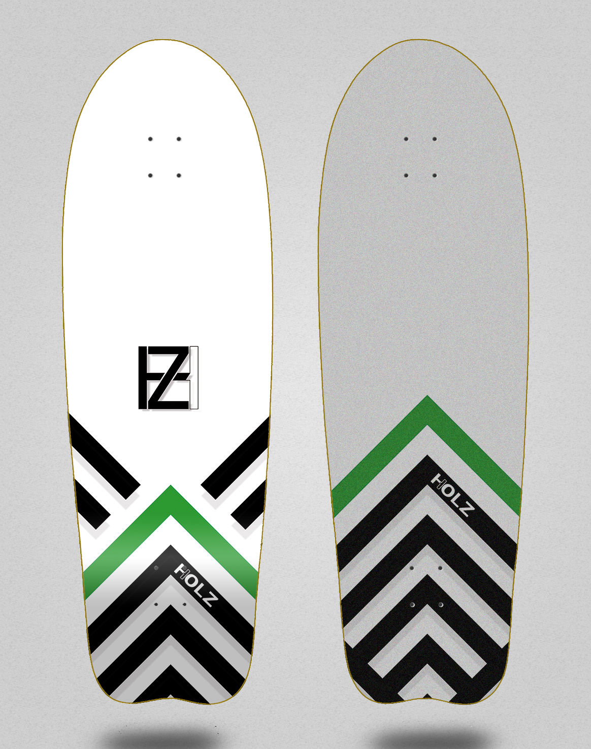 Holz surfskate deck Gram BK Akira white 31 fish