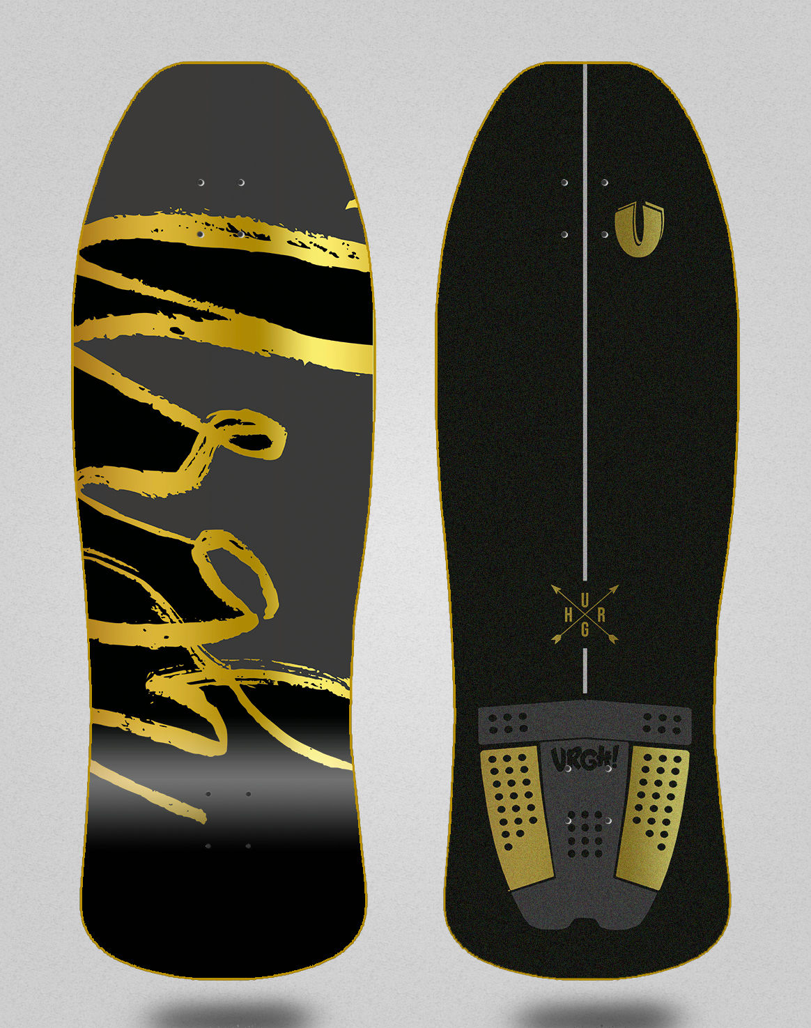 Urgh surfskate deck - Tone black gold Nuke 9.375x31.5High Well 9.625x29.75