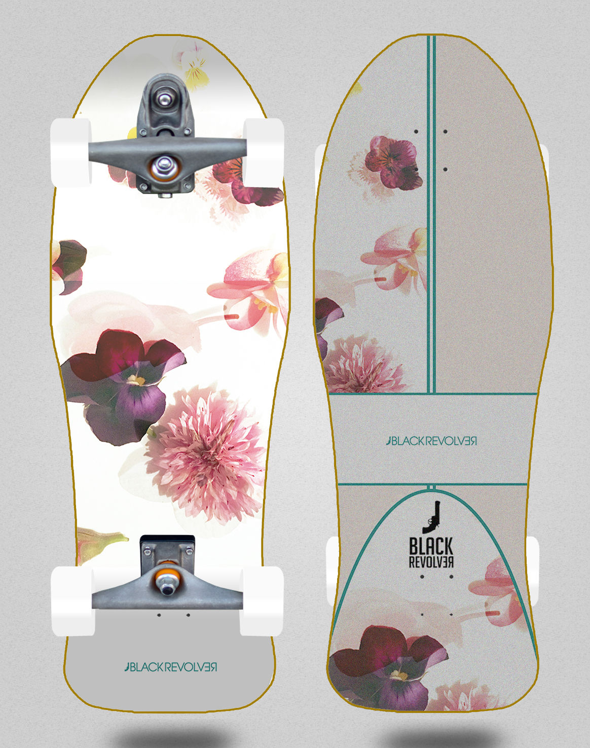 Black Revolver surfskate T12 trucks Beautiful Death Toxic petals 10x30 Drag