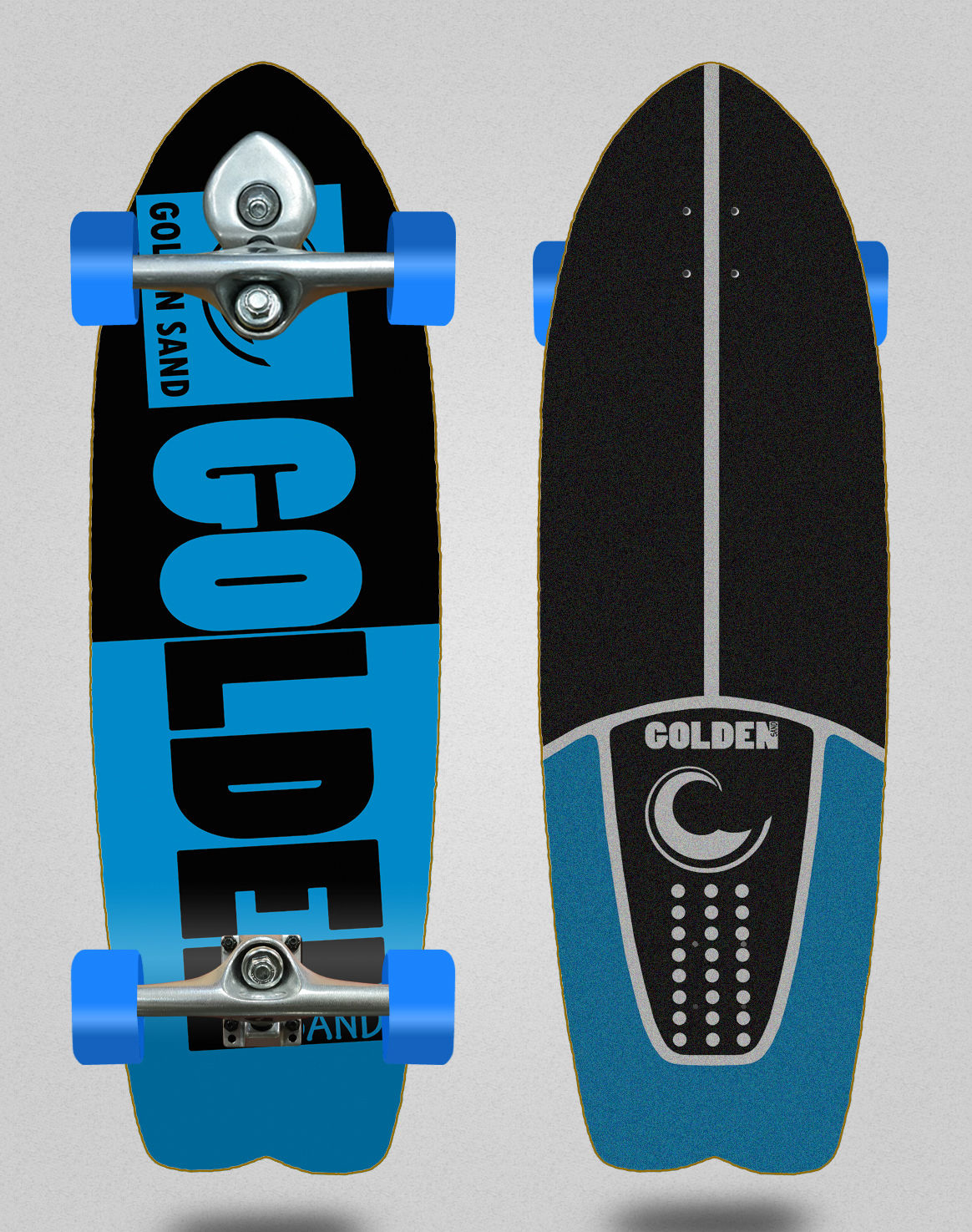 Golden Sand surfskate BURI trucks - Degraded tone black blue 29 fish
