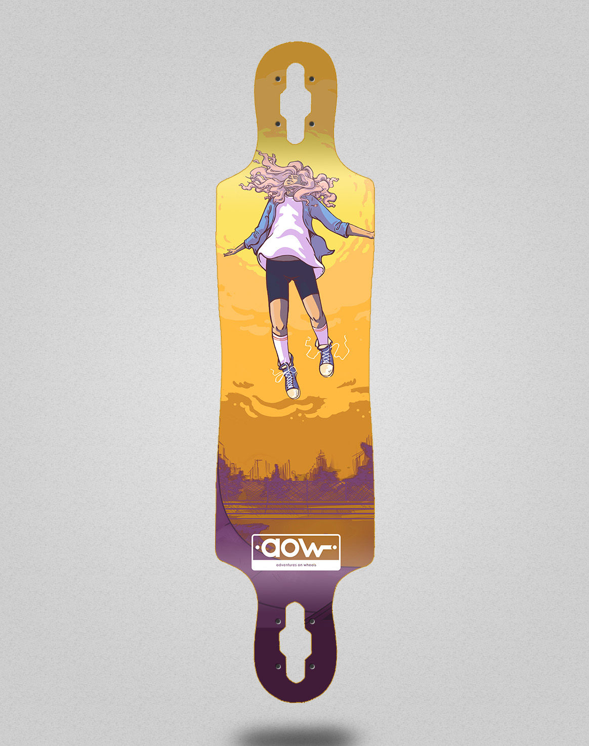 Aow Floating yellow longboard deck 40x9