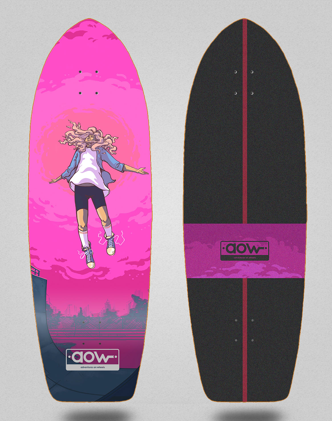 Aow surfskate deck Floating pink 30
