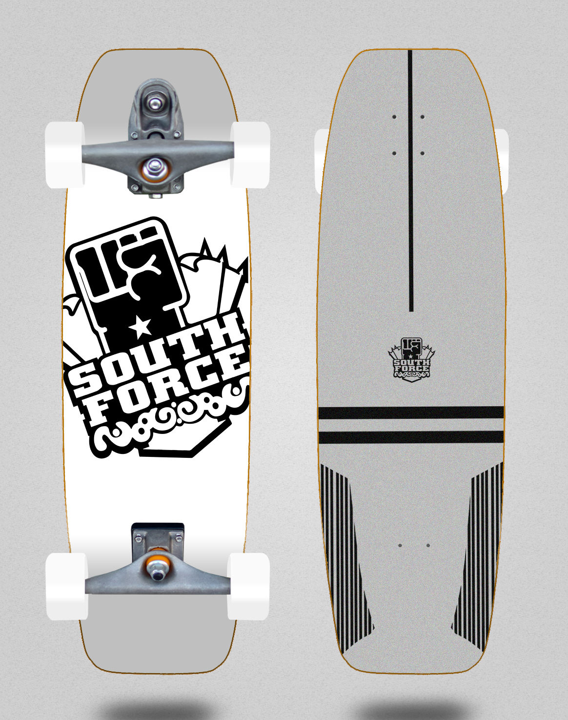 South force surfskate T12 trucks Logo white 32 tail nose