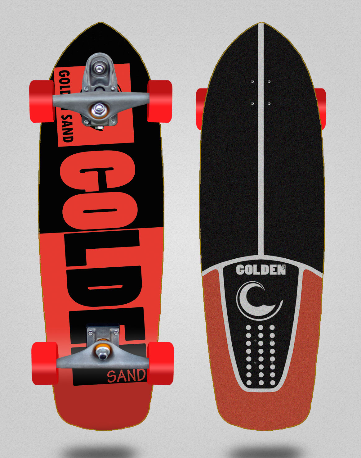 Golden Sand surfskate T12 trucks Degraded tone black red 34