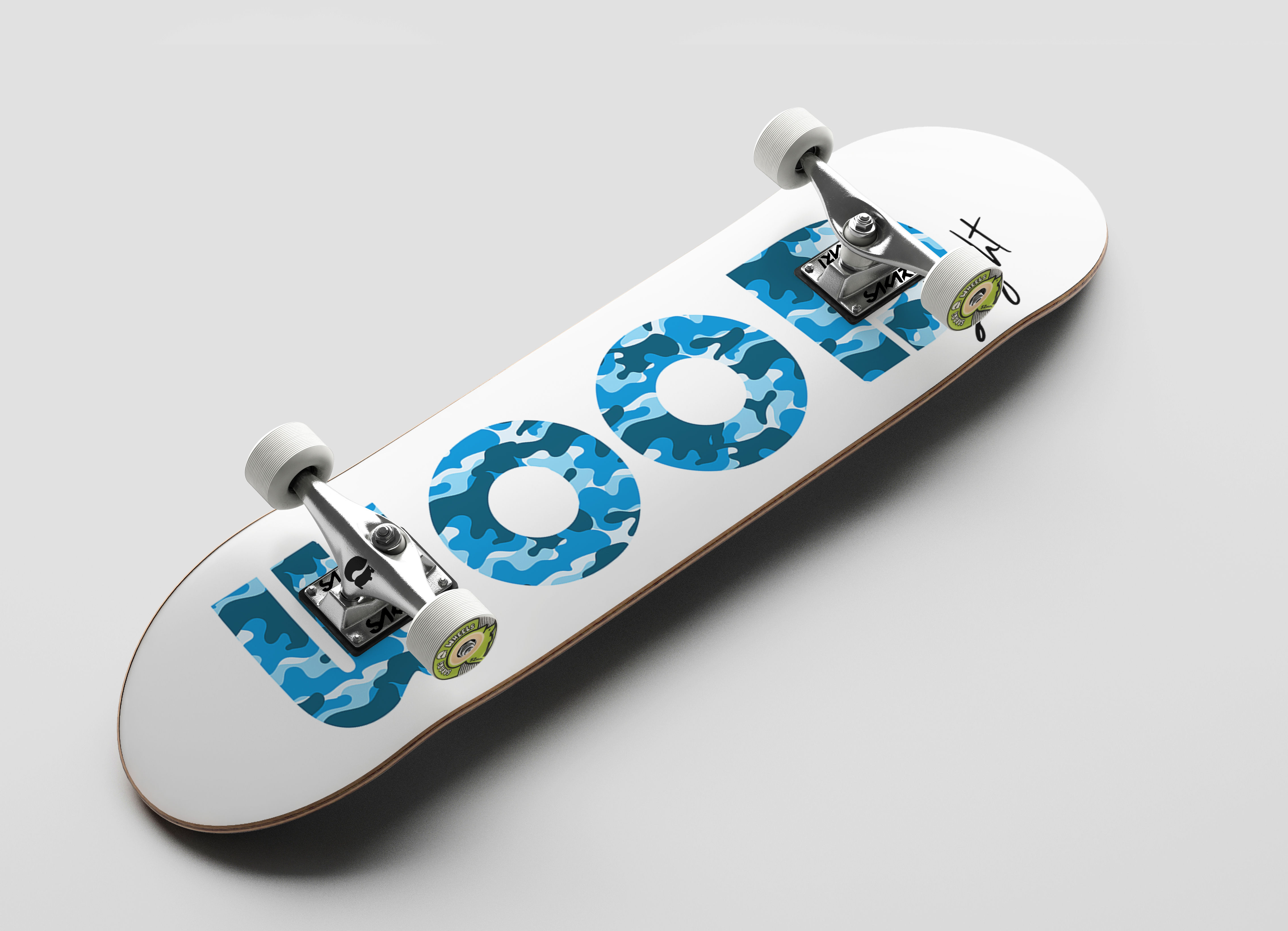 Wood light Camo Icon white blue skate complete