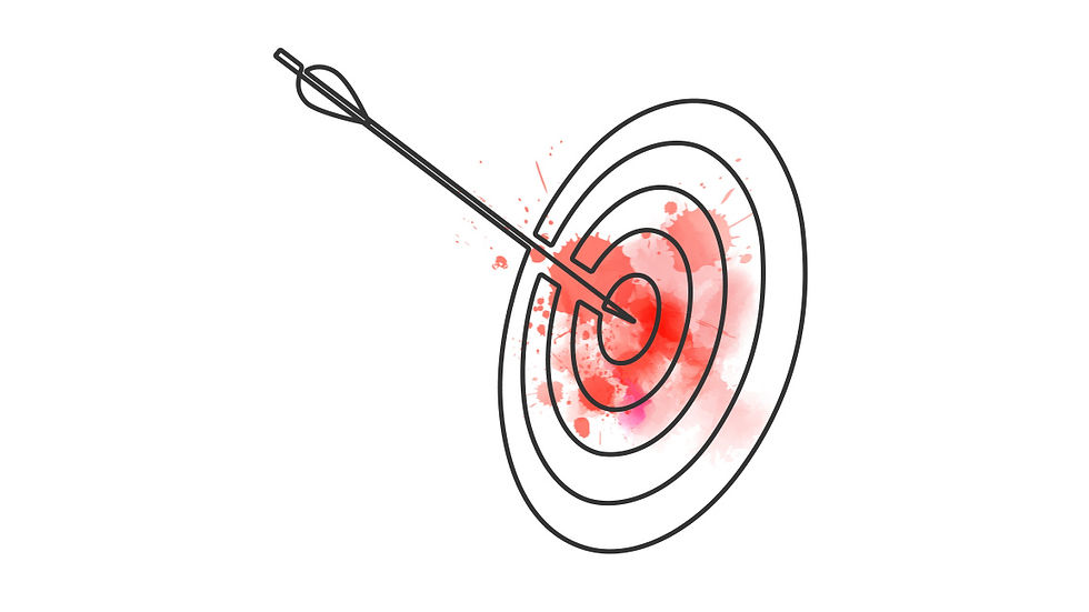 Arrow hitting red-splattered target center on white background, expressing precision and success.