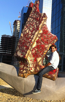 Phoenix sculpture made of ceramic pieces and aluminum