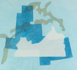 profile in ice (pisces) acrylic on wood panel 22" x 24" 2020-21 abstract painting by artist bill byers maps icebergs global warming climate change crisis constellation modern art