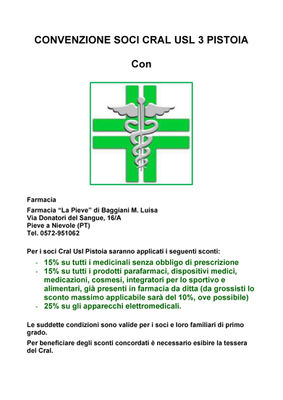 Convenzione Farmacia “La Pieve” di Baggiani M. Luisa - Pieve a Nievole
