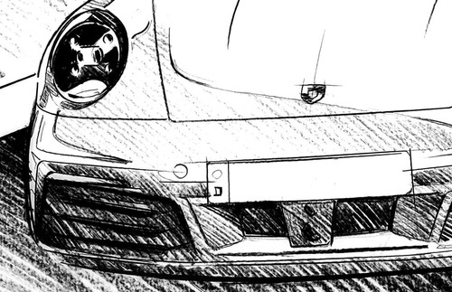 Original Sketch - 2019 Porsche 911 992 (Front) on Mylar 13