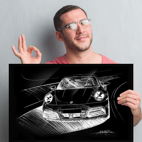 Paper - 2018 Porsche 911 992 (Front) Sketch on Paper | marz ink