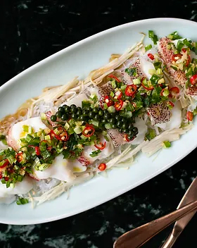 Steamed Garoupa with Chilli Glass Noodles & Green Pepper Corns
