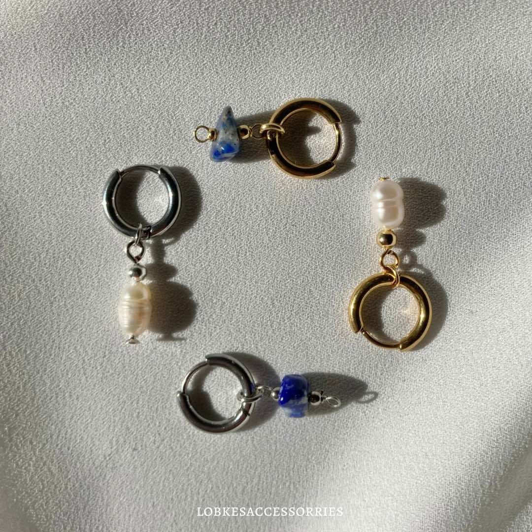 Oorringen zoetwaterparel / Lapis lazuli