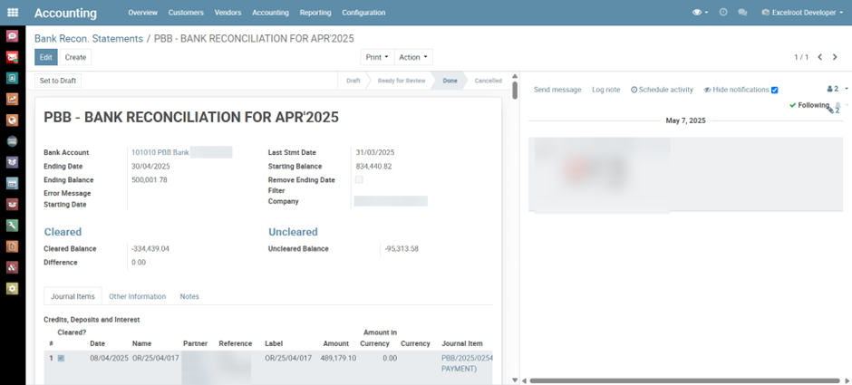 Fully Posted Bank Reconciliation Statement Record