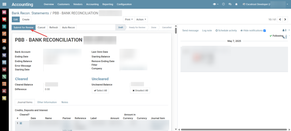 Submit Bank Reconciliation Statement for review