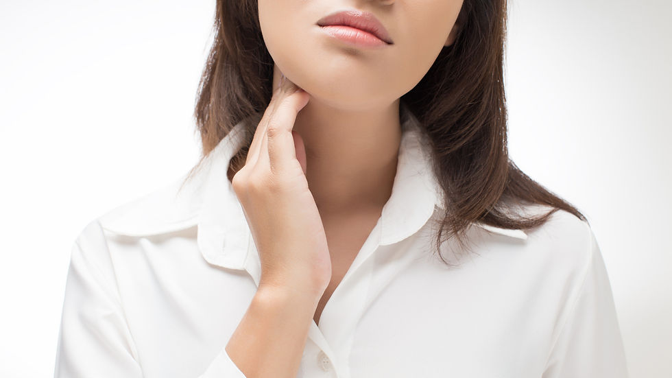 Woman touching her neck, thyroid testing and natural support at Willow Naturopathic, London Ontario