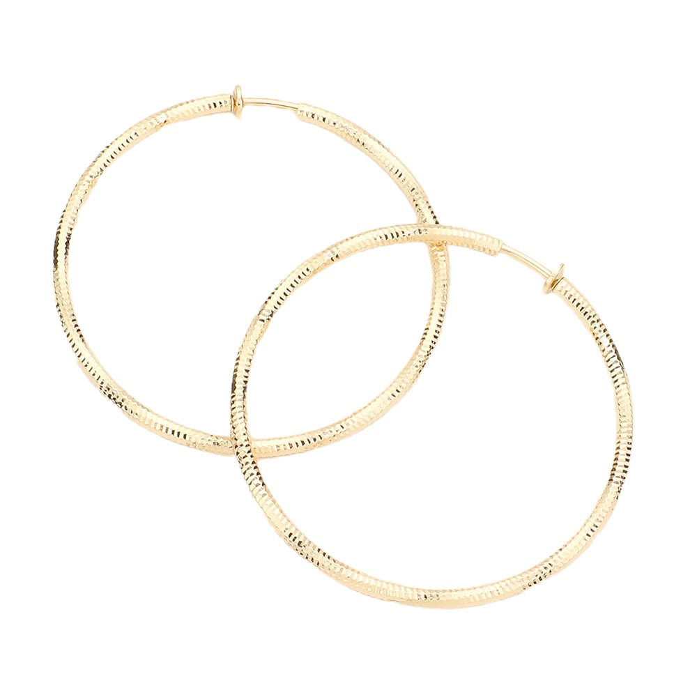 6cm Gold Tone Textured Clip On Hoops