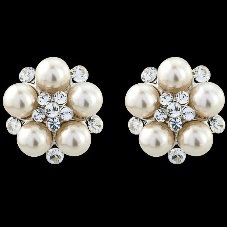 Thumbnail: Classic pearl and crystal button earrings for special occasions
