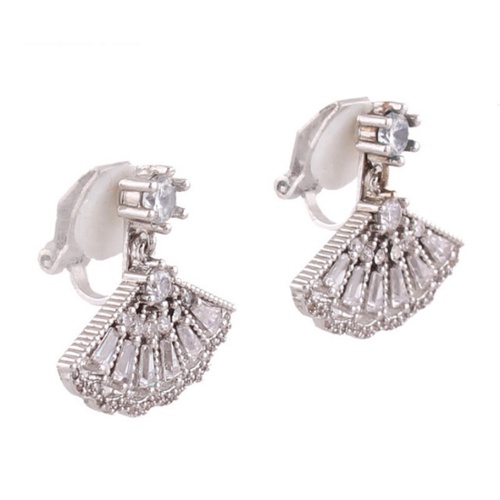 Dainty Art Deco Crystal Fan Clip Earrings