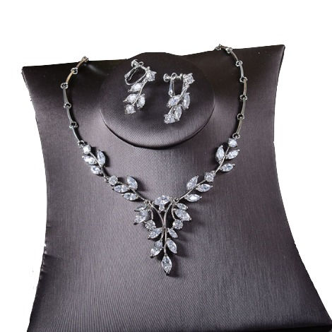 Thumbnail: CZ Vine Clip-On Earring Necklace Set