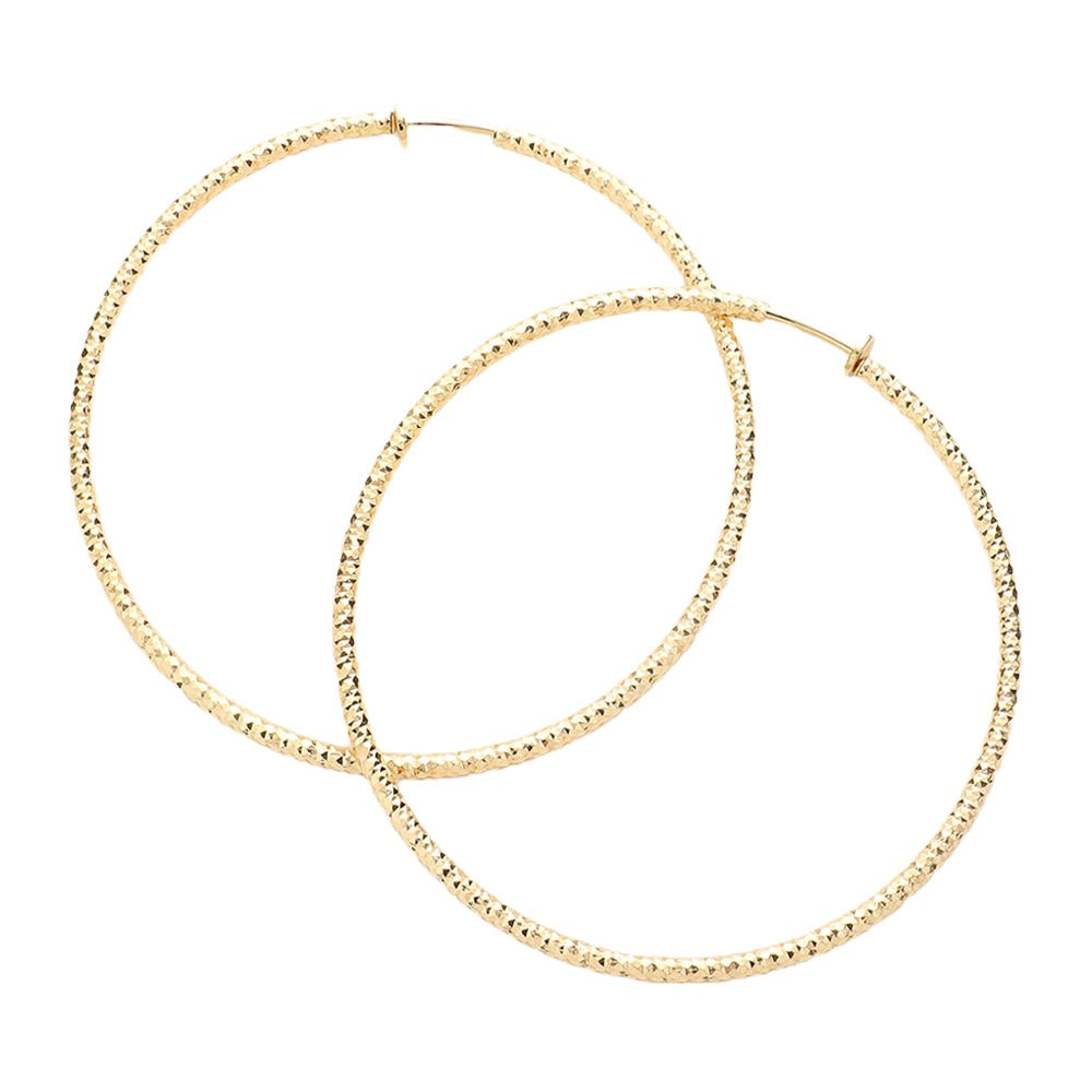 8cm Highly Textured Clip On Hoops, Gold