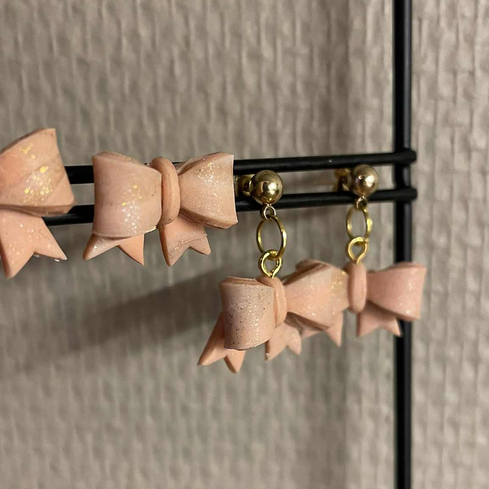 Miniatyrbilde: Sløyfe-øredobb Rosa/Glitter/Hvit