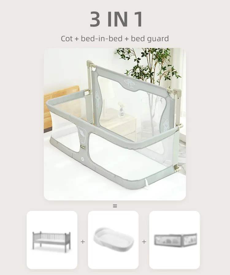 Thumbnail: 3 in 1 Baby Bed Guardrail Crib for 0-36 Months Infants Safety Rail Baby Cribs