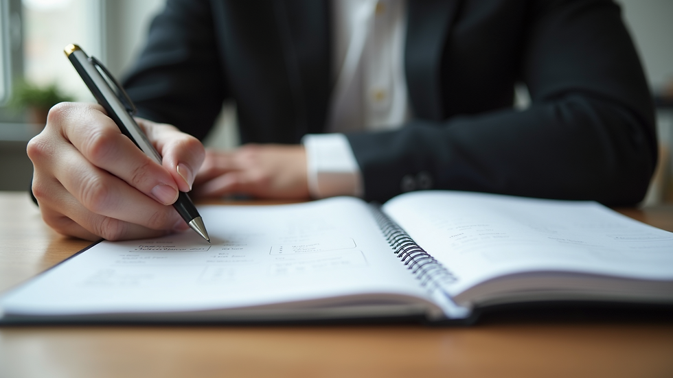 Close-up view of a planner with notes and a pen during a coaching session