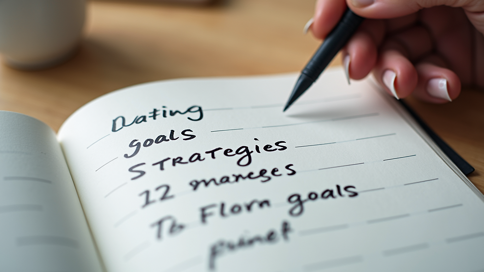 Close-up view of a notebook with dating goals and strategies written down