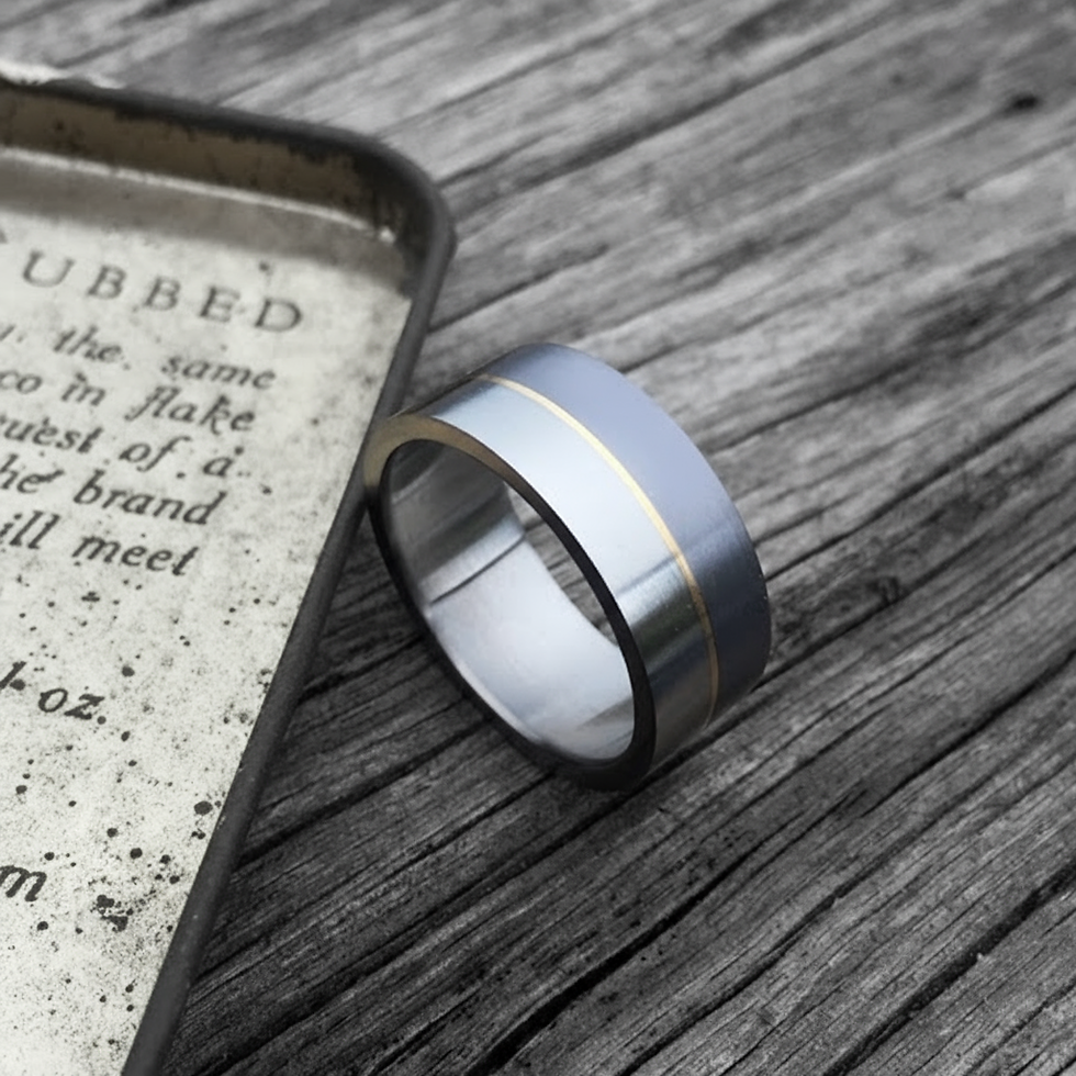 Tantalum + titanium ring with gold inlay