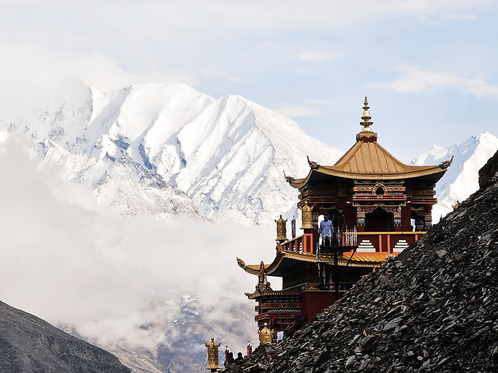 Gue Monastery overlooking Glaciers in Spiti Valley