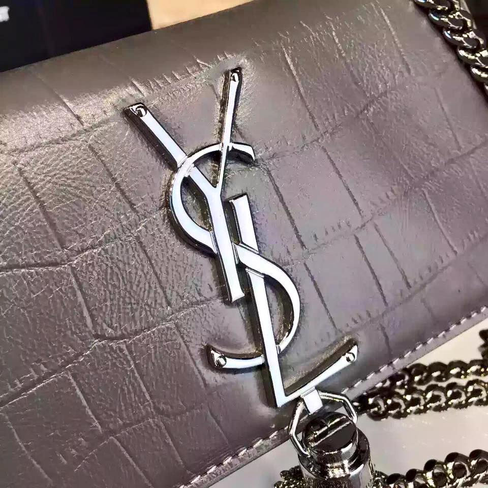 Miniaturbild: Yves Saint Laurent Clutch Kroko Grau